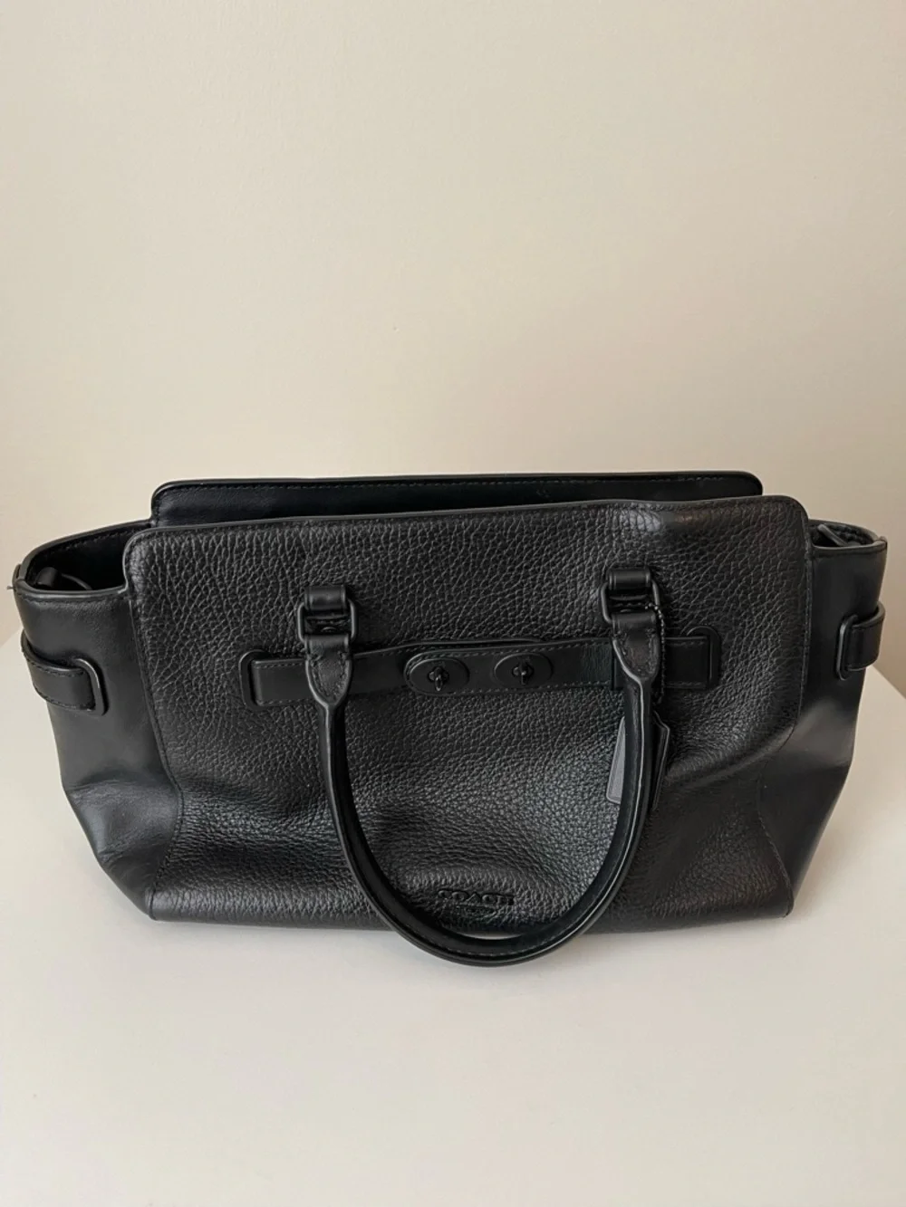 Black Leather Satchel Tote - Picture 1 of 10